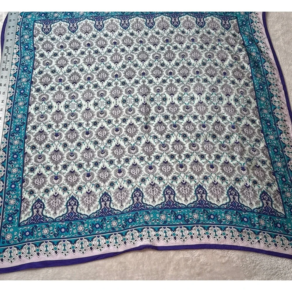 VTG Oscar de la Renta Silk Scarf Japan RN 62720 Teal Purple Floral Square Flaw